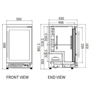 Snow Village Under Bench Single Door Bar Cooler BT-500FS/F