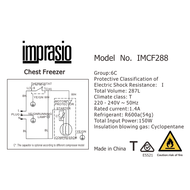 Imprasio 287L Chest freezer- White Color