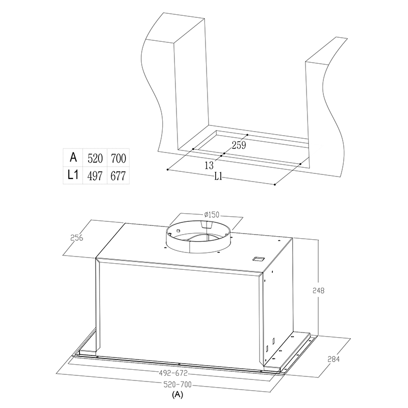 Midea 52cm Rangehood - Integrated Powerpack 52T01
