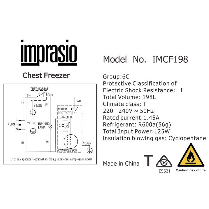 Imprasio 198L Chest Freezer - White Color