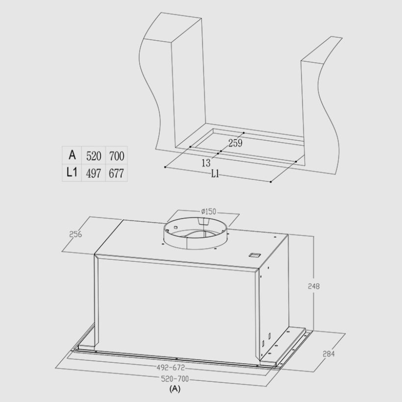 Midea 70cm Rangehood - Integrated Powerpack 70T01