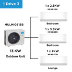 Midea Multi Split Heat Pumps Package - 13.5 kW Outdoor Unit MULMI0513B + Indoor Units