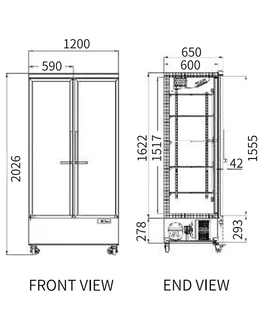 Double Glass Door Display Fridge LC-1200FX(Black)