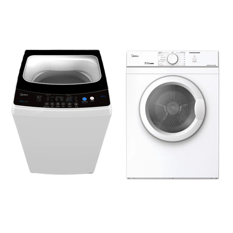 Midea 7kg White Laundry Combo - 7KG Top Load Washing Machine + 7kg Vented Dryer