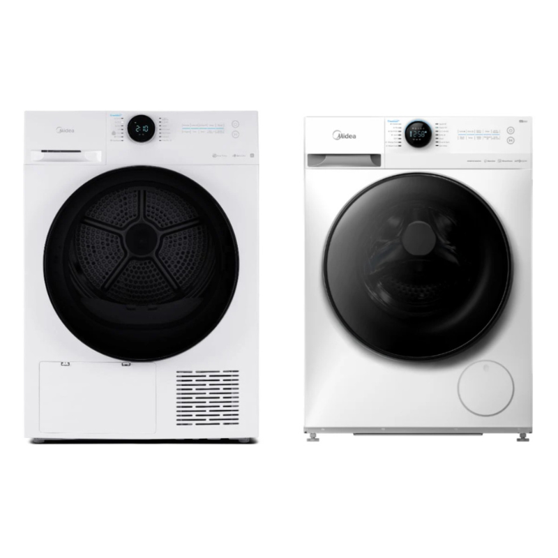 Midea White Laundry Combo - 9KG Steam Wash Front Load Washing Machine + 8kg Heat Pump Dryer