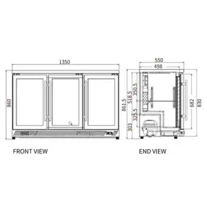 Snow Village Under Bench Triple Door Bar Cooler BT-1350FS/F