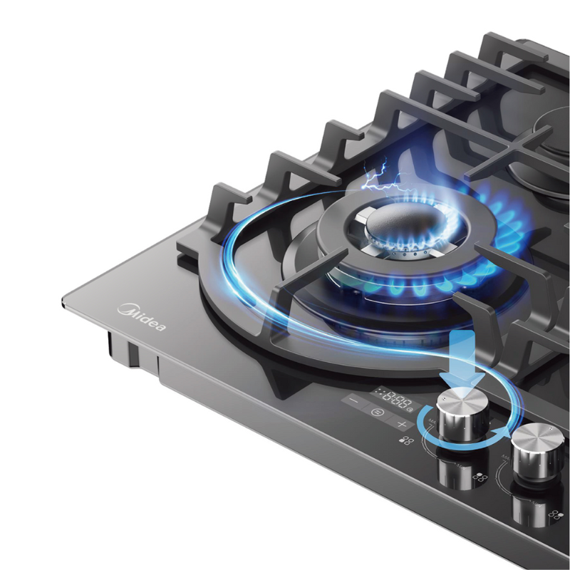 Midea 60cm Gas Cooktop Black Tempered Glass With Timer 60GH096 - Midea NZ