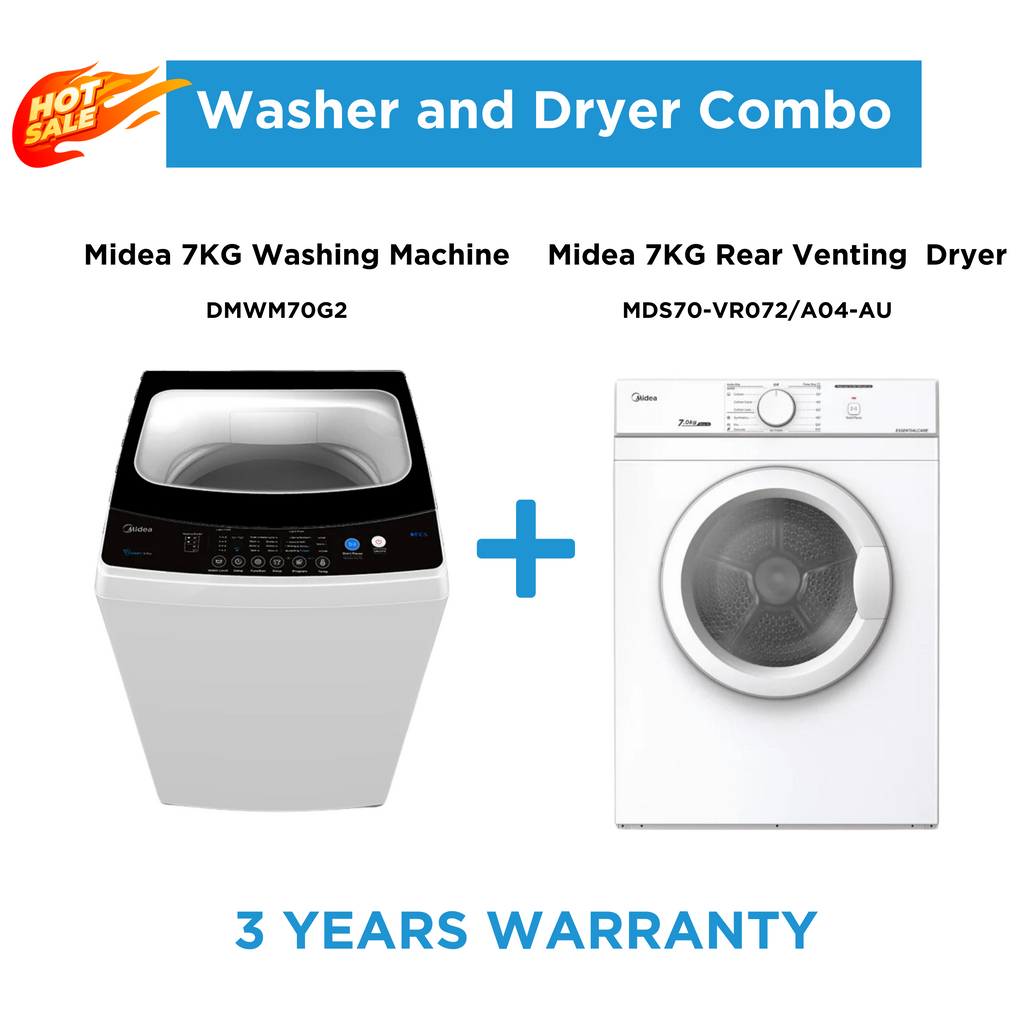 Midea 7kg White Laundry Combo 7KG Top Load Washing Machine + 7kg Ven Appliance World