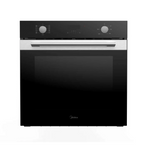 Black oven with silver handle on a white background