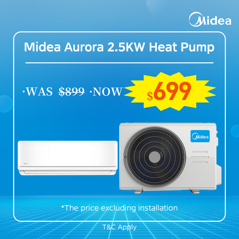 Midea Aurora 2.5KW Heat Pump / Air Conditioner Hi-Wall Inverter with Wifi Control - No Installation